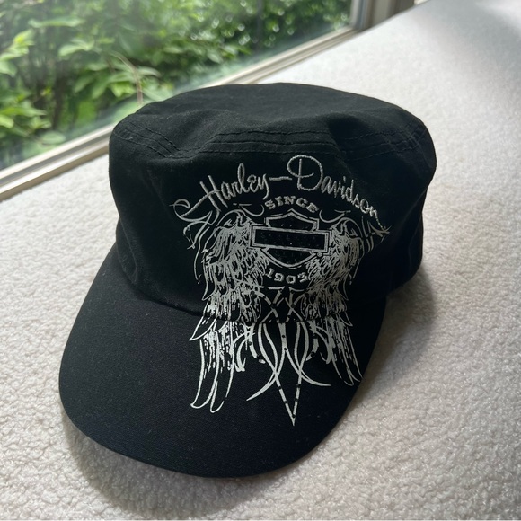 Harley-Davidson® Women's Embellished Winged Flat Top Cap Hat, Black. 99543-16VW - Picture 5 of 16